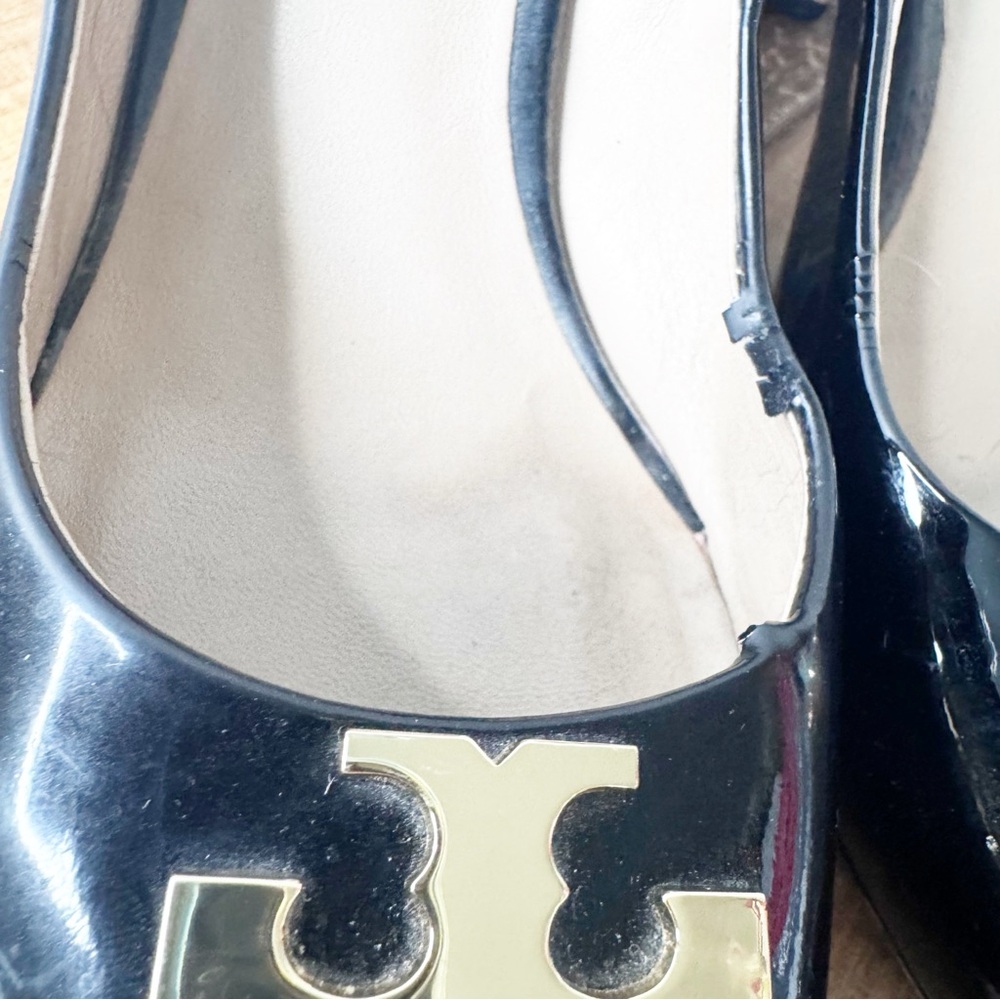 Tory Burch Black Patent Leather Heels with Gold Accents - Picture 9 of 14